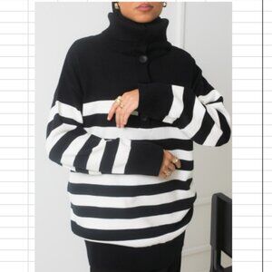 THURSDAYS - Black & White Striped Sweater with Cowl Neck - Sizw M